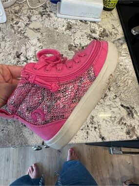 Kids Pink High-Top Sneakers with Sequin Panel